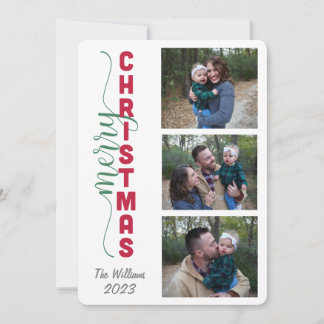 Festividades Cartão de Natal Simples com Três Fotografias