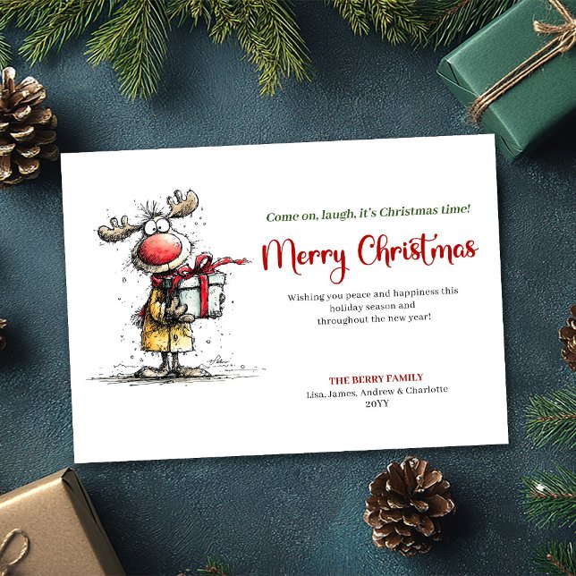 Festividades Cartão de Natal Simples e Excêntrico de Rena (Simple Quirky Reindeer Merry Christmas Card)