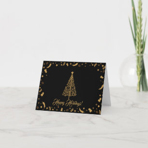 Festividades Cartão de Natal Simples Elegante Preto Feliz Féria