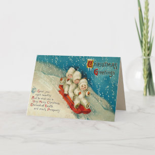 Festividades Cartão de Natal Sledding do bebê da neve do