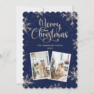 Festividades Cartão de Natal Snowflakes Blue 2 Photo Merry Chri