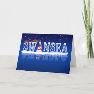 Festividades Cartão De Natal Swansea - Texto De Gelo E Neve