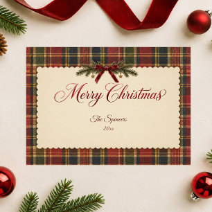 Festividades Cartão de Natal Tartan Plaid Alegre