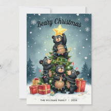 Cartão de Natal Urso Família Árvore de Natal
