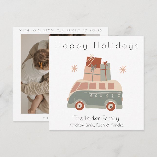 Festividades Cartão de Natal Van Flat Holiday (Frente/Verso)