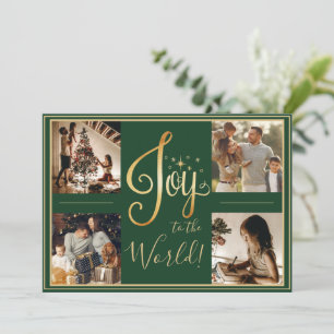 Festividades Cartão de Natal Verde com 4 Fotos