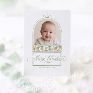 Festividades Cartão de Natal Verde com Foto de Arco de Ornament