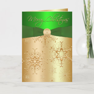 Festividades Cartão de Natal verde e Dourado flocos de neve