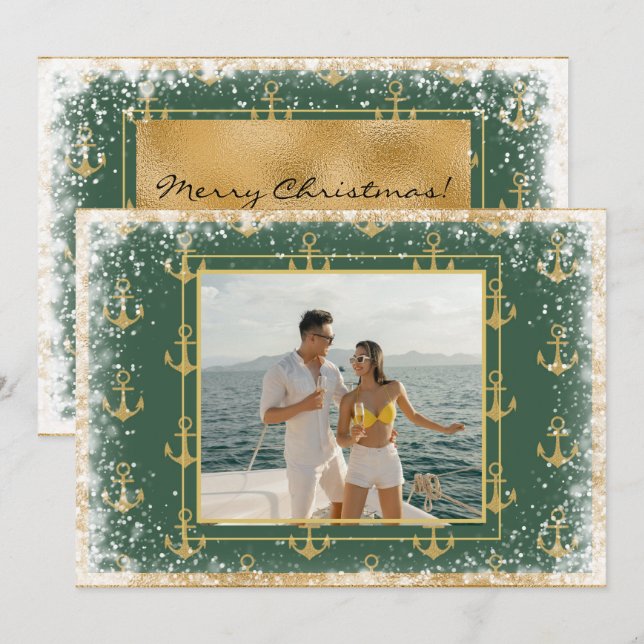 Festividades Cartão de Natal Verde Foto Náutica de Natal (Frente/Verso)