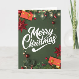 Festividades Cartão de Natal Verde Luxuoso Com Acentos Dourados