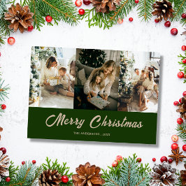 Festividades Cartão de Natal verde personalizado com foto da fa