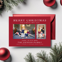 Cartão de Natal Vermelho Alegre Ano Novo Casa Foto