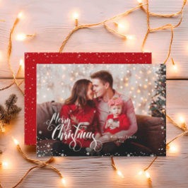 Festividades Cartão de Natal Vermelho com Foto Pessoal Feliz Na