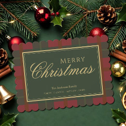 Festividades Cartão de Natal Vermelho Dourado Verde Tartan Aleg
