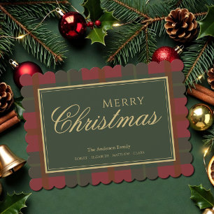 Festividades Cartão de Natal Vermelho Dourado Verde Tartan Aleg