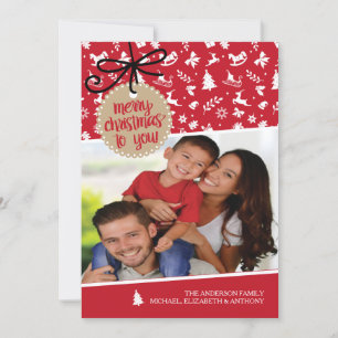 Festividades Cartão de Natal Vermelho e Branco Foto Moderno