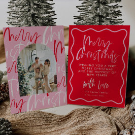 Festividades Cartão de Natal Vermelho E Rosa Feliz