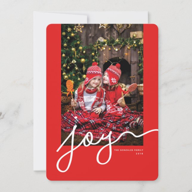 Festividades Cartão de Natal Vermelho Foto Personalizada Joy Sc (Frente)