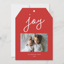 Cartão de Natal Vermelho Personalizado Script Joy 