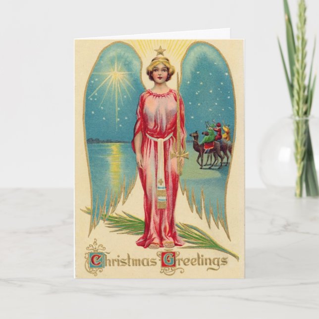 Festividades Cartão de Natal Vintage Angel (Frente)