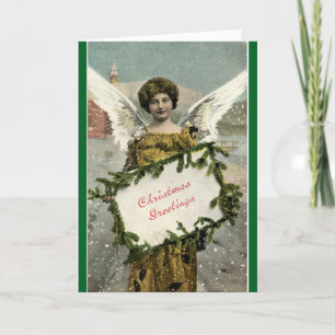Festividades Cartão de Natal Vintage Anjo Saudação de Férias