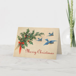 Festividades Cartão de Natal Vintage Blue Birds
