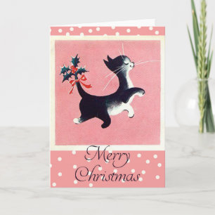 Festividades Cartão de Natal Vintage Cat