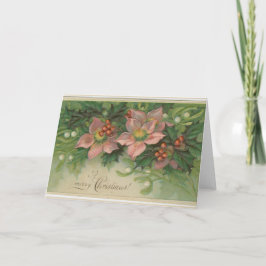 Festividades Cartão de natal vintage com flores cor-de-rosa