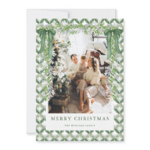 Cartão de Natal Vintage com Foto de Festa com Laço