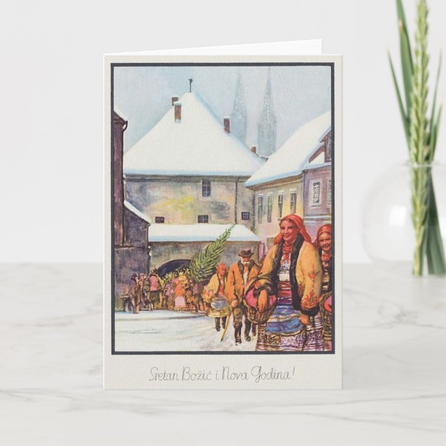 Festividades Cartão de Natal Vintage Croata Sretan Božić (Frente)
