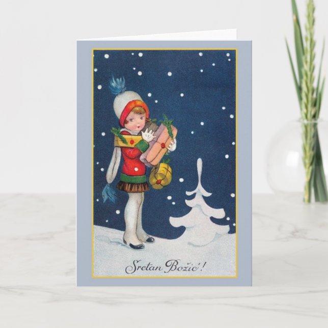Festividades Cartão de Natal Vintage Croata Sretan Božić (Frente)
