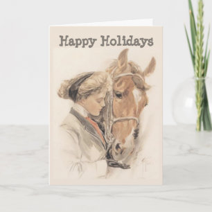 Festividades Cartão de Natal vintage de Cavalo e Senhora
