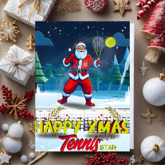Festividades Cartão de Natal Vintage do Papai Noel Jogando Têni
