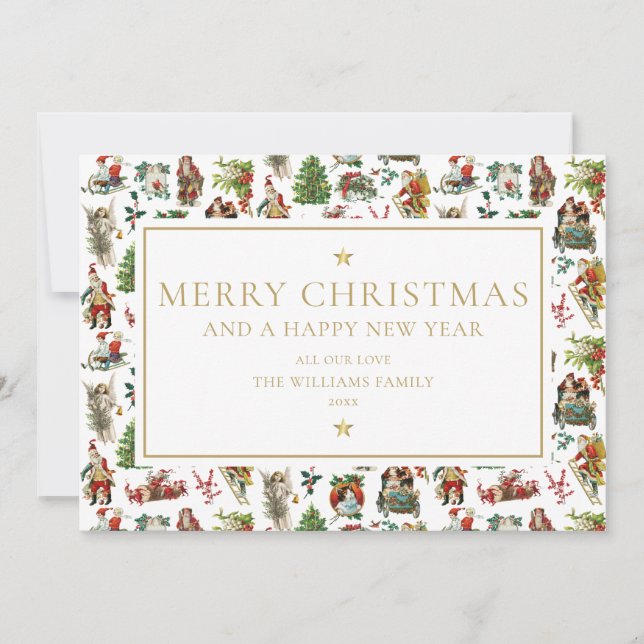 Festividades Cartão de Natal Vintage Elegante Dourado de Férias (Frente)