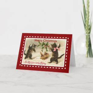 Festividades Cartão de Natal Vintage Feliz Natal Gatos Gatinhos