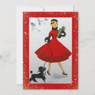 Festividades Cartão de Natal Vintage Feminino Cachorro Vermelho