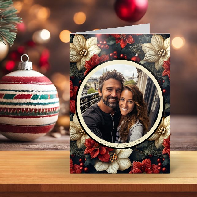Festividades Cartão de Natal Vintage Floral Dobrado (Criador carregado)