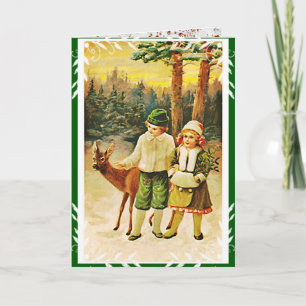 Festividades Cartão de Natal Vintage German Deer Woodland