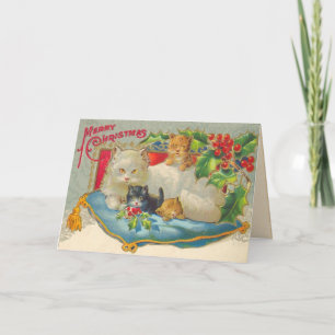 Festividades Cartão de Natal Vintage Kitten