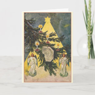 Festividades Cartão de Natal Vintage Polonês Wesołych Świąt