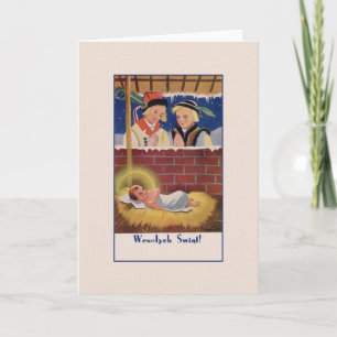 Festividades Cartão de Natal Vintage Polonês Wesołyeh Świąt