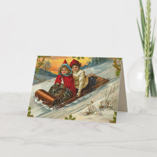 Festividades Cartão de Natal Vintage Sleding
