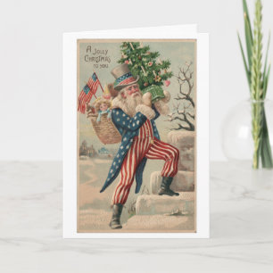 Festividades Cartão de Natal Vintage Tio Sam Patriótico