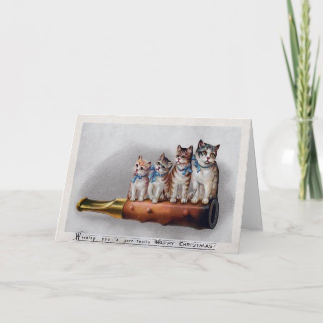 Festividades Cartão de Natal Vintage Victorian Cats (Frente)