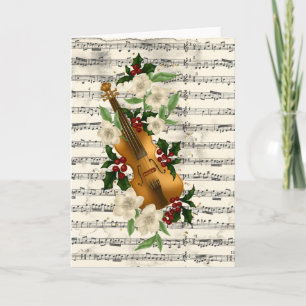 Festividades Cartão de Natal Violino em Folha de Música