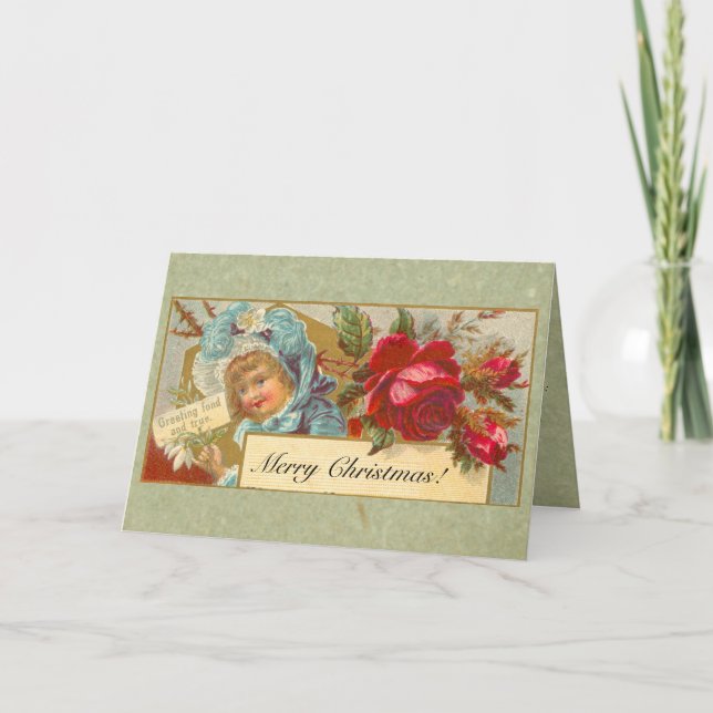 Festividades Cartão de Natal vitoriano com poema (Frente)