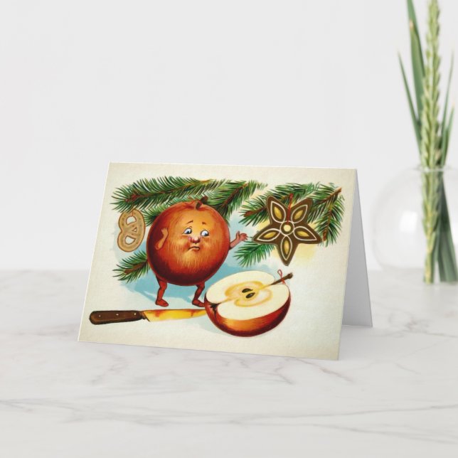 Festividades Cartão de Natal Vitoriano Cortado de Maçã (Frente)