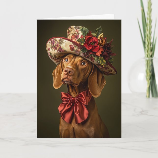 Festividades Cartão de Natal Vizsla Elegante Cão Vitoriano (Frente)
