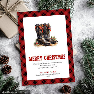 Festividades Cartão de Natal Xadrez Búfalo de Botas Western