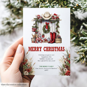 Festividades cartão de Natal Yuletide Yeehaw com botas de cowbo